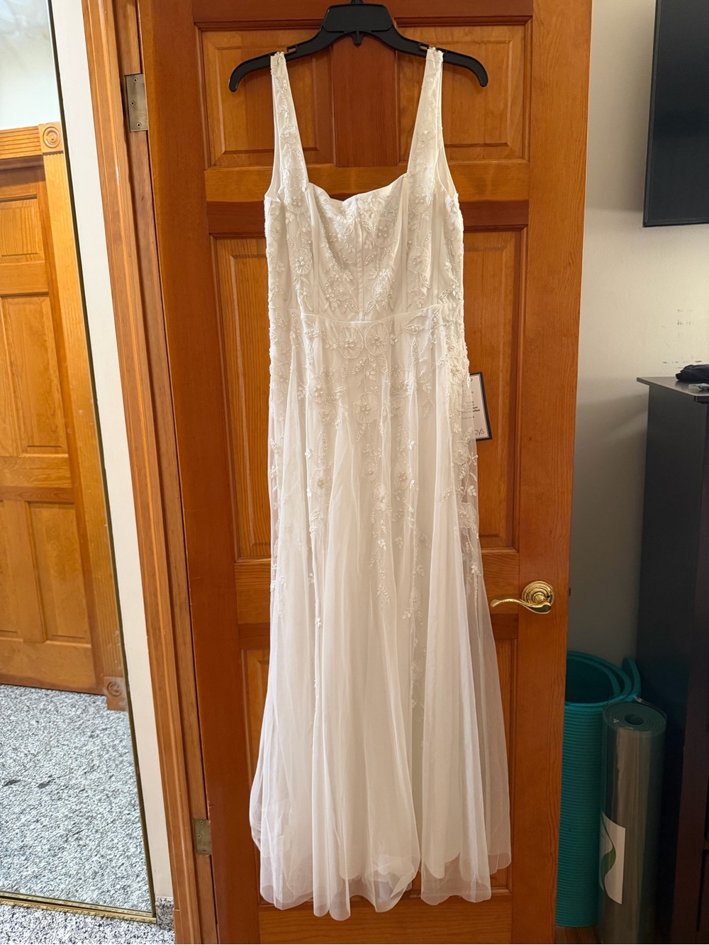 Adrianna Papell White Embroidered Tulle Chemise